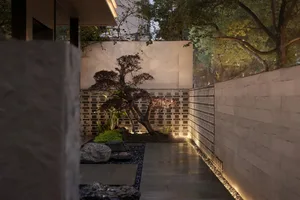 A modern residential interior with a focus on natural lighting and clean lines.