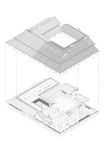 3D rendering of a modern architectural design featuring a metal frame.