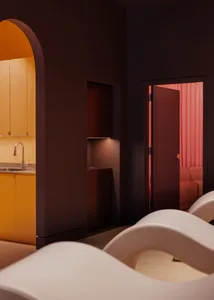 Modern minimalist living space featuring sleek, contemporary furniture and a cohesive color palette.