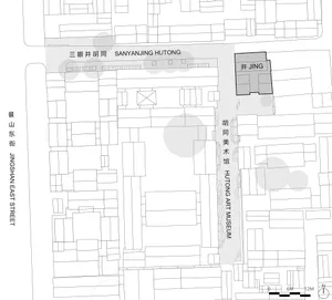 一張黑白建築圖，描繪景山東街的平面配置。