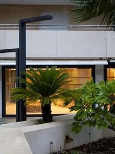 Interior design featuring modern architecture with concrete elements.