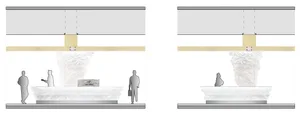 Modern interior design featuring a marble countertop with a sleek, polished finish.