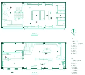 Floor plan of a modern retail space with integrated functional areas including coffee bar, resting area, check-in zone, sales