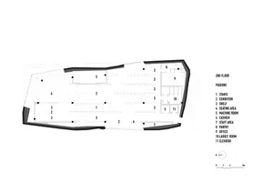 2nd Floor Office Space Layout Plan with designated areas for stairs, exhibition, seating, machine room, cashier, pantry, offi