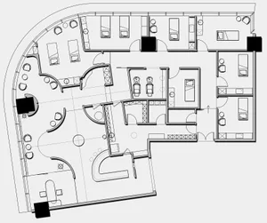 Modern apartment floor plan with white walls and black borders