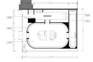 Floor plan of a restaurant with seating tables, kitchen area, and staff zone.