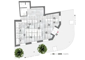A detailed technical drawing of an industrial food plant's floor plan, showcasing the concrete structure and functional zones