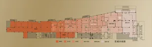 A detailed 2D blueprint of a modern office interior space, featuring neutral hues.