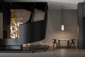 Modern interior design with concrete elements in a living space