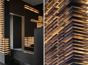 Minimalist interior design featuring metallic textured elements.