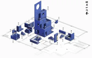 Floor plan of a blue interior design