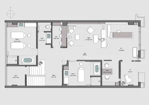 Floor plan of a modern office space featuring neutral colors.