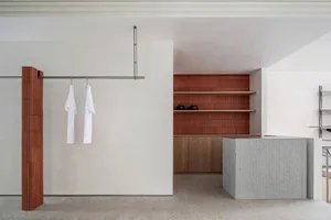 Modern storefront with concrete walls and minimalist design
