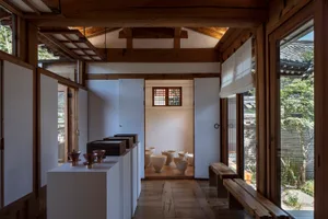 Traditional hall with wooden interior design