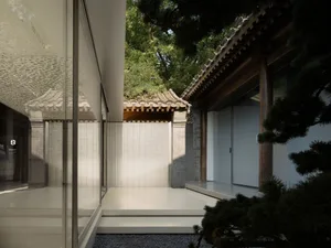 Modern design interior featuring glass elements and minimalist aesthetic