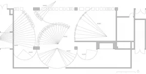 2D architectural plan illustrating the layout of a theater's seating arrangement.