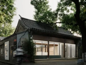 Traditional storefront with brick walls and large glass windows
