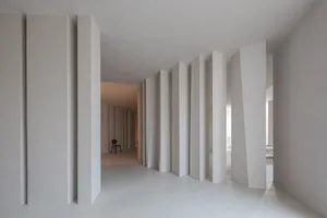 Minimalist interior design featuring modern vertical concrete columns