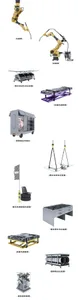 Various mechanical and industrial equipment, including robotic arms, tables, and stands.