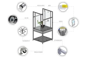 A vertical cultivation unit featuring metal frames, a circular worktable, and various components like全光谱灯 (full-spectrum lamp