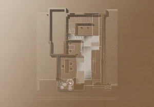 Floor plan of a modern architectural design on a paper sheet.