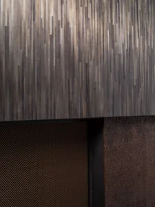 Modern interior with wooden panel wall feature