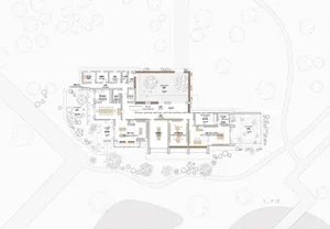 Modern residential architectural floor plan with an open-concept design.