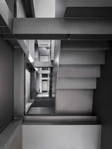 Modern, minimalist staircase made of concrete.