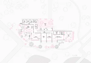 紙上詳細的辦公室建築藍圖。
