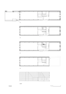 Detailed architectural drawing of a residential building's vertical layout, showcasing different rooms and spaces.
