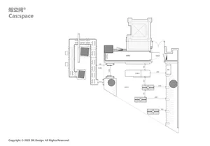 A detailed architectural floor plan of a retail storefront with various functional areas.