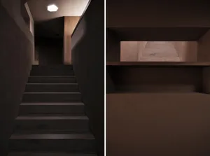 Dark wooden staircase with minimalistic design