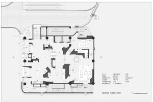 Second floor architectural plan of an office suite with designated areas labeled.
