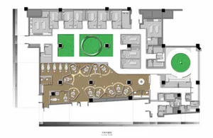 一張詳細的2D建築圖，描繪現代辦公室的空間配置。