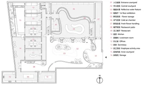 Floor plan of an office space showing various rooms and areas.
