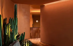 Modern interior design featuring concrete walls and planning layout
