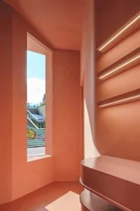 Modern retail store with concrete and glass materials