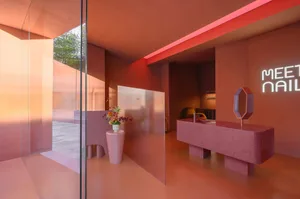 Modern minimalist interior design featuring concrete materials and a sleek, contemporary atmosphere.