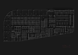 Digitally generated building floor plan layout with various rooms and spaces