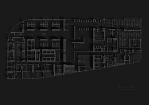 A detailed floor plan of an office layout with various sections and rooms.
