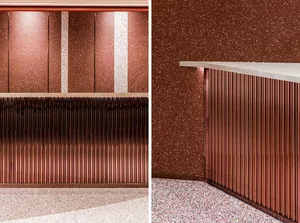 A modern reception desk with terrazzo finish
