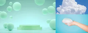 Minimalist design featuring bubbles on a blue background, showcasing a clean and airy aesthetic.