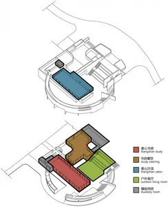 A detailed architectural floor plan of a tower structure with various rooms and spaces labeled.