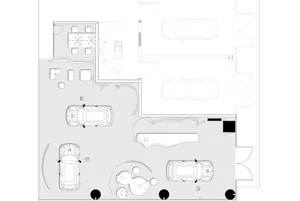 Floor plan of a retail storefront featuring concrete finishes and functional zones.