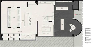 Detailed 2D architectural drawing of a modern office space