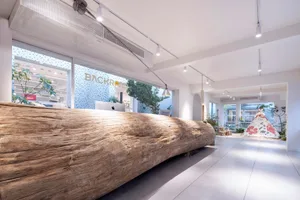 Industrial design interior featuring rustic wooden and concrete elements.