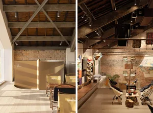 Industrial retail store with concrete, brick, and steel materials