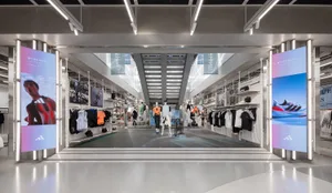 現代零售空間展示各式運動服飾與鞋款。