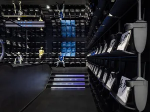 A modern retail store featuring metal design elements
