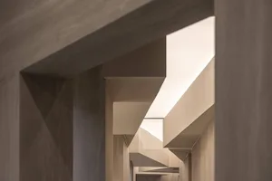 Modern architecture interior with concrete walls and ceilings.